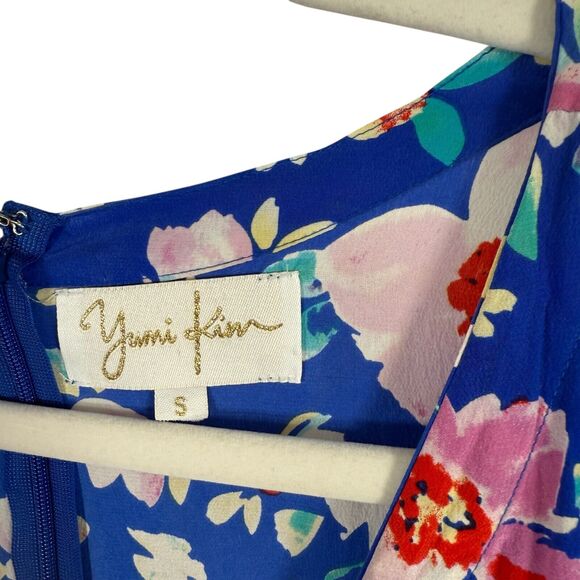 Yumi Kim Blue Floral 100% Silk Romper Preppy Summer Vacation Cruise Womens Small - Picture 3 of 6